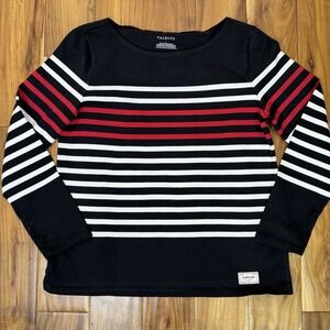 TALBOTS Black White Red Authentic 100% Cotton Striped Long Sleeve Shirt Top L